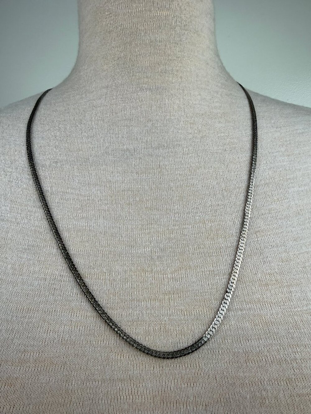 Vintage Silver Tone Texture Herringbone Long Chain 30"